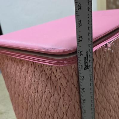 Vintage Pink Hamper with Rag Towels + 3-Tier Utility Shelf and folding card table