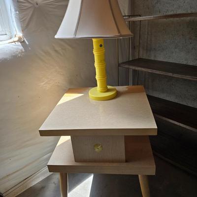 Mid-Century End Table, Vintage Shelf, Chair & Lamp Lot