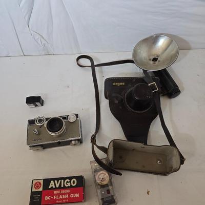 Vintage Argus C3 Camera Lot with Flash & Accessories