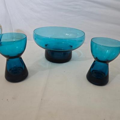 Glass & Metal Decor Lot – Blue Glass, Crystal Dishes, Silverplate & More