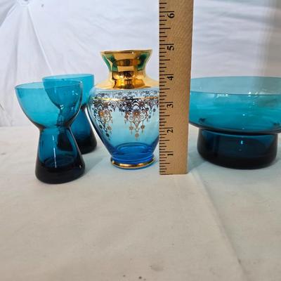 Glass & Metal Decor Lot – Blue Glass, Crystal Dishes, Silverplate & More