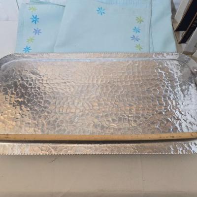 Entertaining Glassware & Serving Lot – Luminarc, Tray, Embroidered placemats