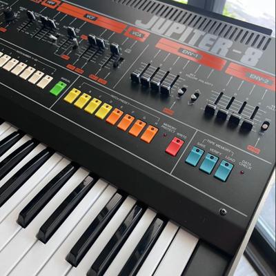 Sale Photo Thumbnail #26: Selling my Roland Jupiter-8, all original and in near-mint condition. I purchased this legendary synth from Rosen Sound in 2015, and it’s been kept in my personal studio ever since. This is the cleanest Jupiter-8 you’ll find—zero color fade and just