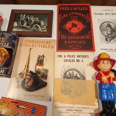 Lot of Fire Dept. Fire Fighting Collectibles including Over sized Coloring Book