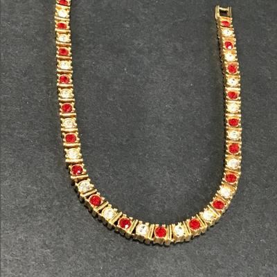 Beautiful, vintage, gold, toned, rhinestone tennis bracelet