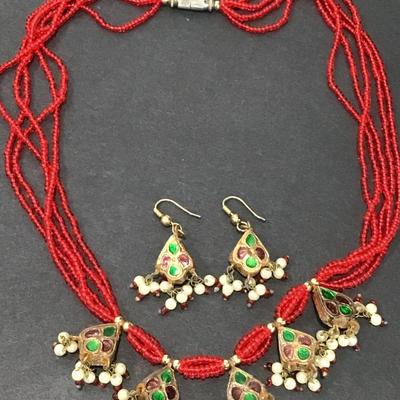 Vintage, ethnic necklace and matching earrings set