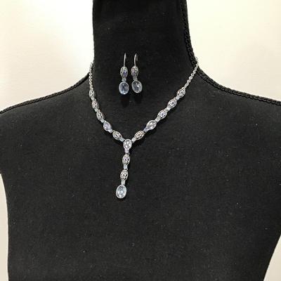 Vintage Avon, silver toned Y necklace with matching earrings