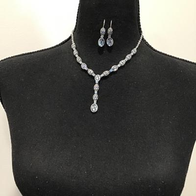 Vintage Avon, silver toned Y necklace with matching earrings