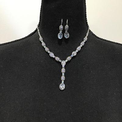 Vintage Avon, silver toned Y necklace with matching earrings