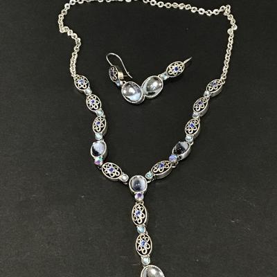 Vintage Avon, silver toned Y necklace with matching earrings