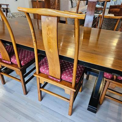 Sale Photo Thumbnail #7: Asian Rosewood Chairs, Contemporary Farmhouse Table

Description: 8 chairs, Custom medallion covered, 2 captain chairs
Dimensions: Table 30x39x84
Damage: Normal wear