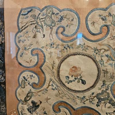 Sale Photo Thumbnail #96: Framed & Matted Antique Japanese Embroidered Kimono Sleeve, Meiji Period Silk

Dimensions: 31x31
Damage: Some staining on silk