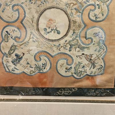Sale Photo Thumbnail #95: Framed & Matted Antique Japanese Embroidered Kimono Sleeve, Meiji Period Silk

Dimensions: 31x31
Damage: Some staining on silk