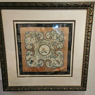 Sale Photo Thumbnail #91: Framed & Matted Antique Japanese Embroidered Kimono Sleeve, Meiji Period Silk

Dimensions: 31x31
Damage: Some staining on silk