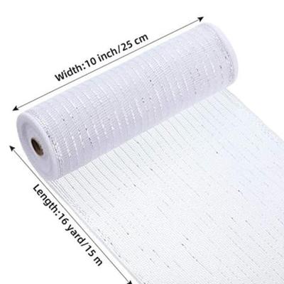 1 Roll Poly Mesh Ribbon, 10 Inch x 50 Feet, and 100 Pieces Twist Ties for Wreaths, Basket and Craft Home Decoration (White, Silver)