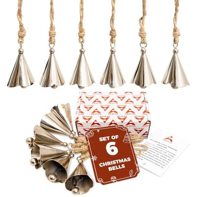 6-Pack Silver Vintage Inspired Cone Shaped Christmas Tree Ornament Bells Set Rustic Holiday Home Decor