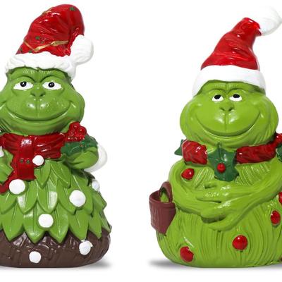 2 Piece Hand Painted Grinch Christmas Ornaments - Handmade Party Home Decorations for XMas Decor Holiday