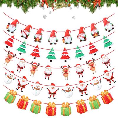 5-Piece Christmas Banners Flags Hanging Bunting w/ Santa Claus, Xmas Tree, Snowman, Reindeer & Christmas Gift Box - Paper Hanging Banner