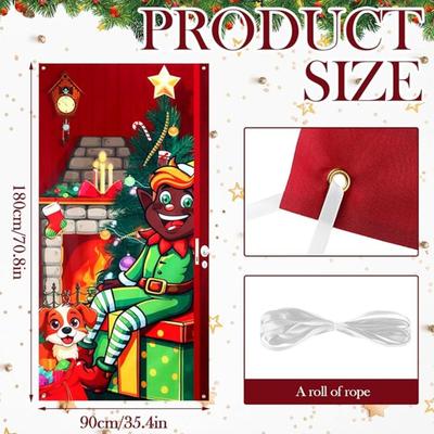 Christmas Elf Door Cover 71" x 35" Elf Xmas Party Hanging Banner Backdrop Background for Front Door Christmas Winter Holiday...