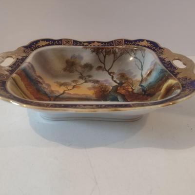 Antique Noritake Morimura Hand Painted Square Bowl with Handles