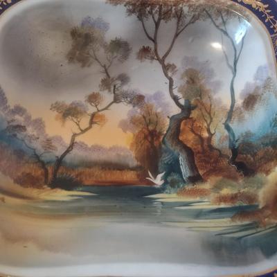 Antique Noritake Morimura Hand Painted Square Bowl with Handles