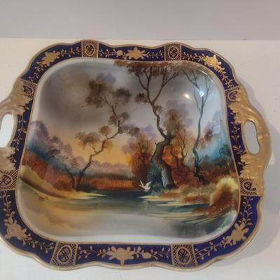 Antique Noritake Morimura Hand Painted Square Bowl with Handles