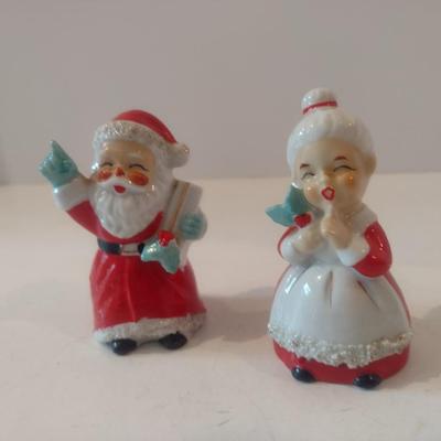 Vintage Japanese Ceramic Mr. and Mrs. Santa Clause Salt and Pepper Shakers