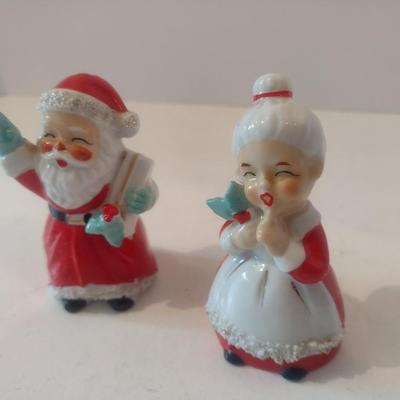 Vintage Japanese Ceramic Mr. and Mrs. Santa Clause Salt and Pepper Shakers