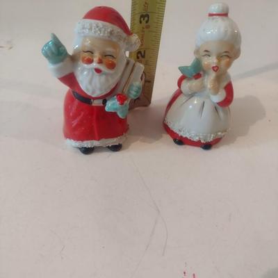 Vintage Japanese Ceramic Mr. and Mrs. Santa Clause Salt and Pepper Shakers