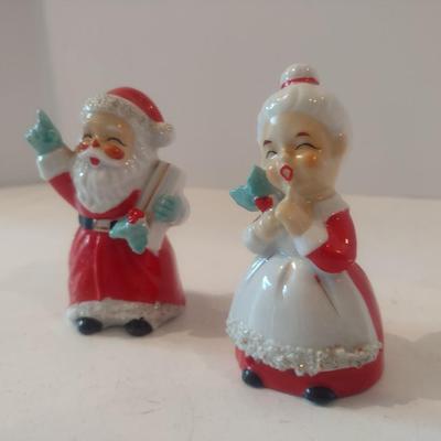 Vintage Japanese Ceramic Mr. and Mrs. Santa Clause Salt and Pepper Shakers