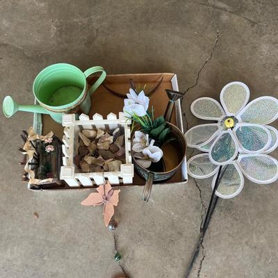 Sale Photo Thumbnail #702: Watering cans, planter full of rocks and other misc items