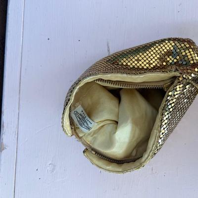 Sale Photo Thumbnail #715: Vintage gold mesh coin purse and set of clip-on earrings with pin/pendant