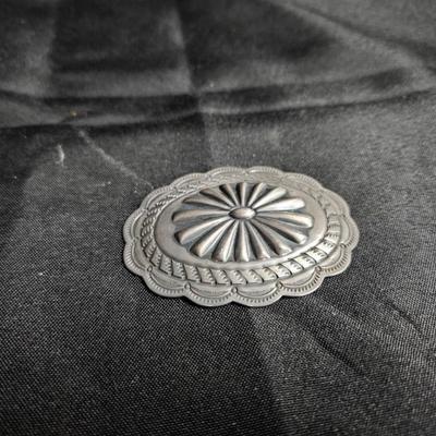 Sale Photo Thumbnail #401: Southwestern Oval Sterling Silver Pin 

Damage: Normal wear
