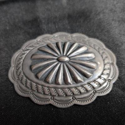 Sale Photo Thumbnail #402: Southwestern Oval Sterling Silver Pin 

Damage: Normal wear