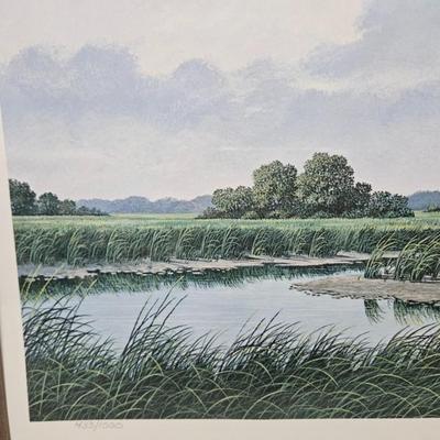 Sale Photo Thumbnail #429: Matted & Framed Giclee of “Inlet Marsh” by Jim Harrison
Description: Pencil signed and numbered 433/1500
Dimensions: 21x24
Damage: Normal wear