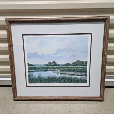 Sale Photo Thumbnail #425: Matted & Framed Giclee of “Inlet Marsh” by Jim Harrison
Description: Pencil signed and numbered 433/1500
Dimensions: 21x24
Damage: Normal wear