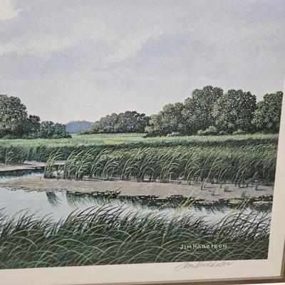 Sale Photo Thumbnail #430: Matted & Framed Giclee of “Inlet Marsh” by Jim Harrison
Description: Pencil signed and numbered 433/1500
Dimensions: 21x24
Damage: Normal wear