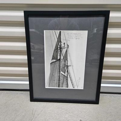 Sale Photo Thumbnail #434: Matted & Framed photograph “at sea”
Description: Signed by the artist
Dimensions: 21x17
Damage: Normal wear