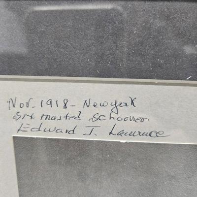 Sale Photo Thumbnail #446: Matted & Framed Photograph of a Masted Schooner 
Description: Signed by the artist
Dimensions: 21x17
Damage: Normal wear