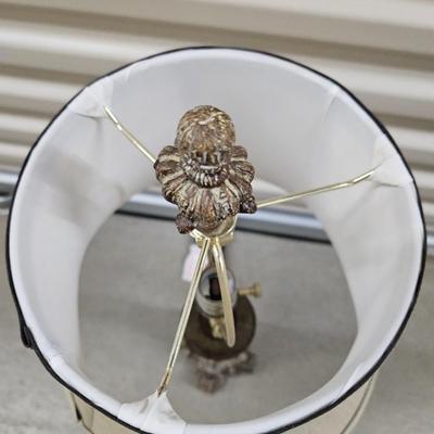 Sale Photo Thumbnail #466: Antique Baroque Style, Wooden Candlestick Holder Table Lamp with Shade 

Dimensions: With Shade – 26x12x12
Damage: Normal wear