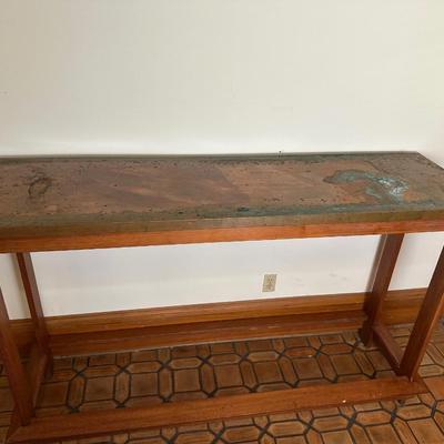 Console Table with Copper-Clad Top and Removable Wood Cover