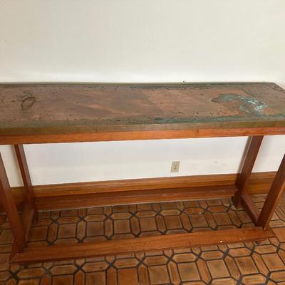 Console Table with Copper-Clad Top and Removable Wood Cover