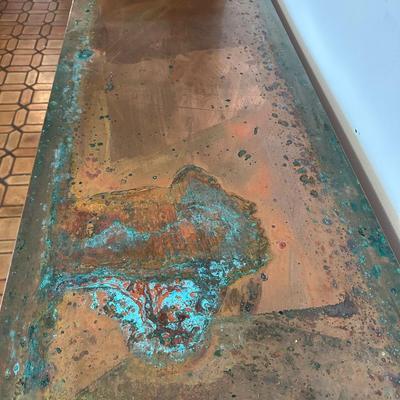 Console Table with Copper-Clad Top and Removable Wood Cover
