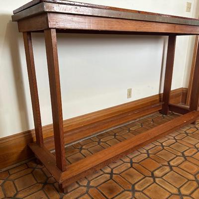 Console Table with Copper-Clad Top and Removable Wood Cover