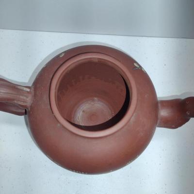 Chinese Pottery Tea Pot- Possibly Yixing Zisha- Bird and Blossom Design- Approx 5 1/4" Tall