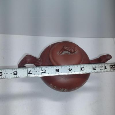 Chinese Pottery Tea Pot- Possibly Yixing Zisha- Bird and Blossom Design- Approx 5 1/4" Tall