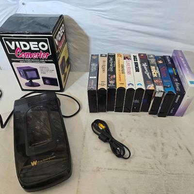 Vintage Video Converter & VHS Tape Bundle – White-Westinghouse + 12 Tapes