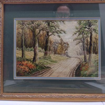 Set of Three Framed Hand Made Needlework Landscape Design Hangings- Approx 14 1/4" x 16 1/2"