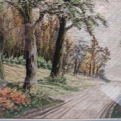 Set of Three Framed Hand Made Needlework Landscape Design Hangings- Approx 14 1/4" x 16 1/2"