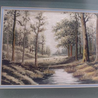 Set of Three Framed Hand Made Needlework Landscape Design Hangings- Approx 14 1/4" x 16 1/2"